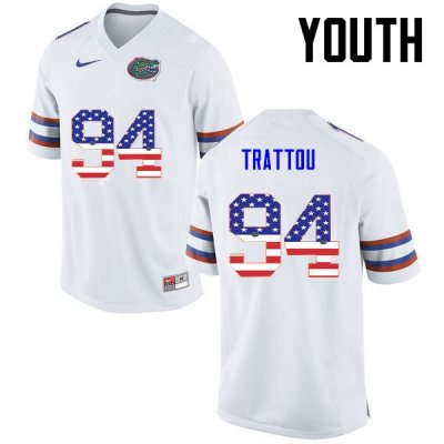 Youth Florida Gators #94 Justin Trattou NCAA Nike White USA Flag Fashion Authentic Stitched College Football Jersey QWX3462QN